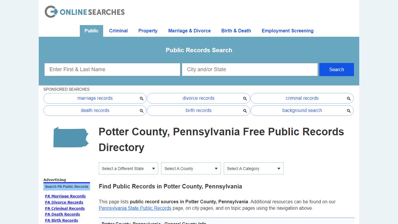 Potter County, Pennsylvania Public Records Directory