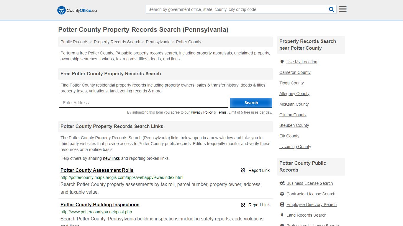 Potter County Property Records Search (Pennsylvania) - County Office